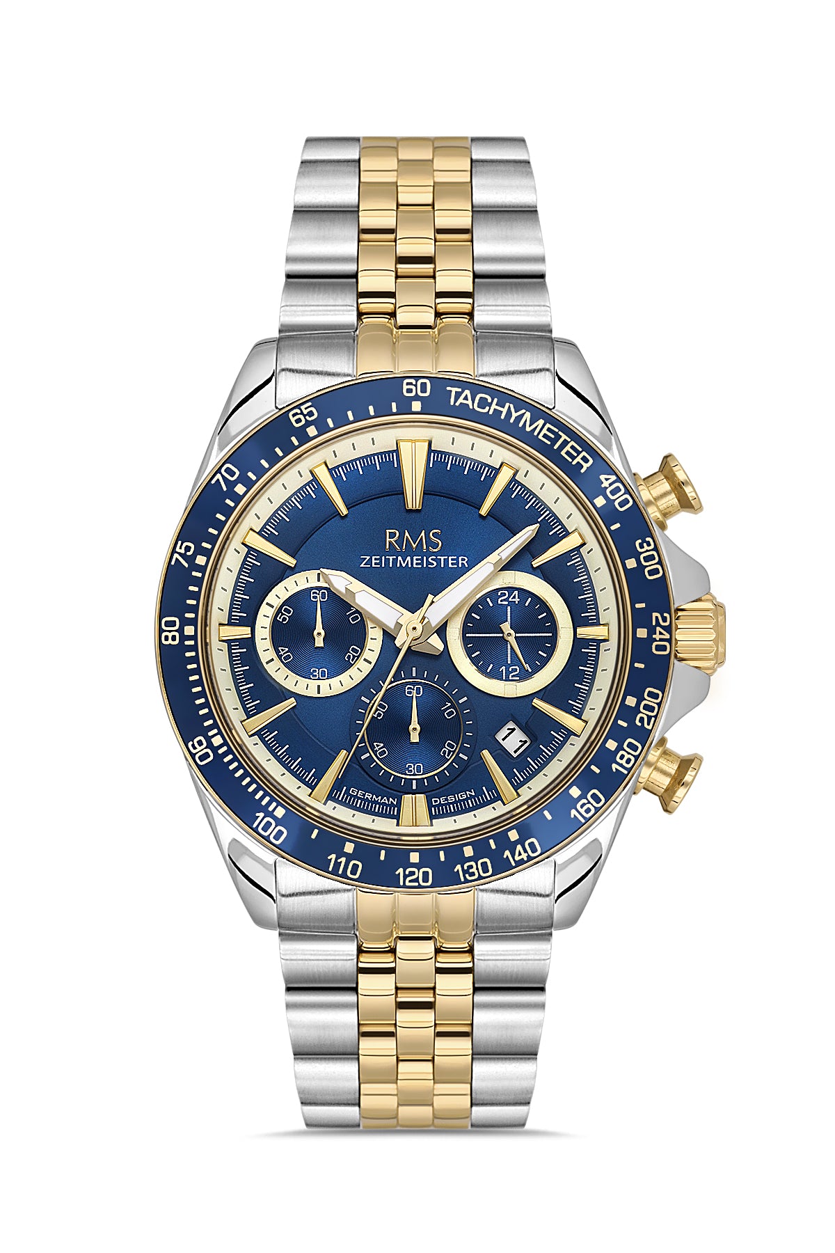 RMS Men's Blue Dial Gold & Silver Chronograph Stainless Steel Watch - RMS.1.AG2128.43