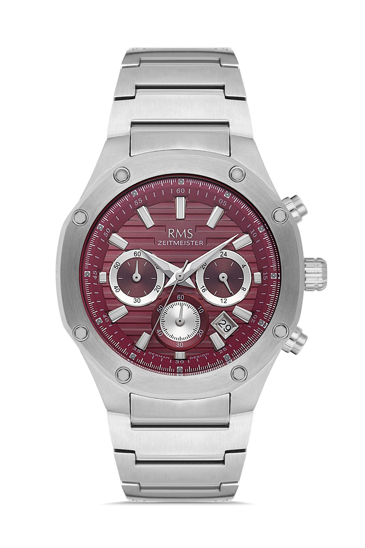 RMS Men's Burgundy Dial Silver Stainless Steel Watch - RMS.1.AG2130.113