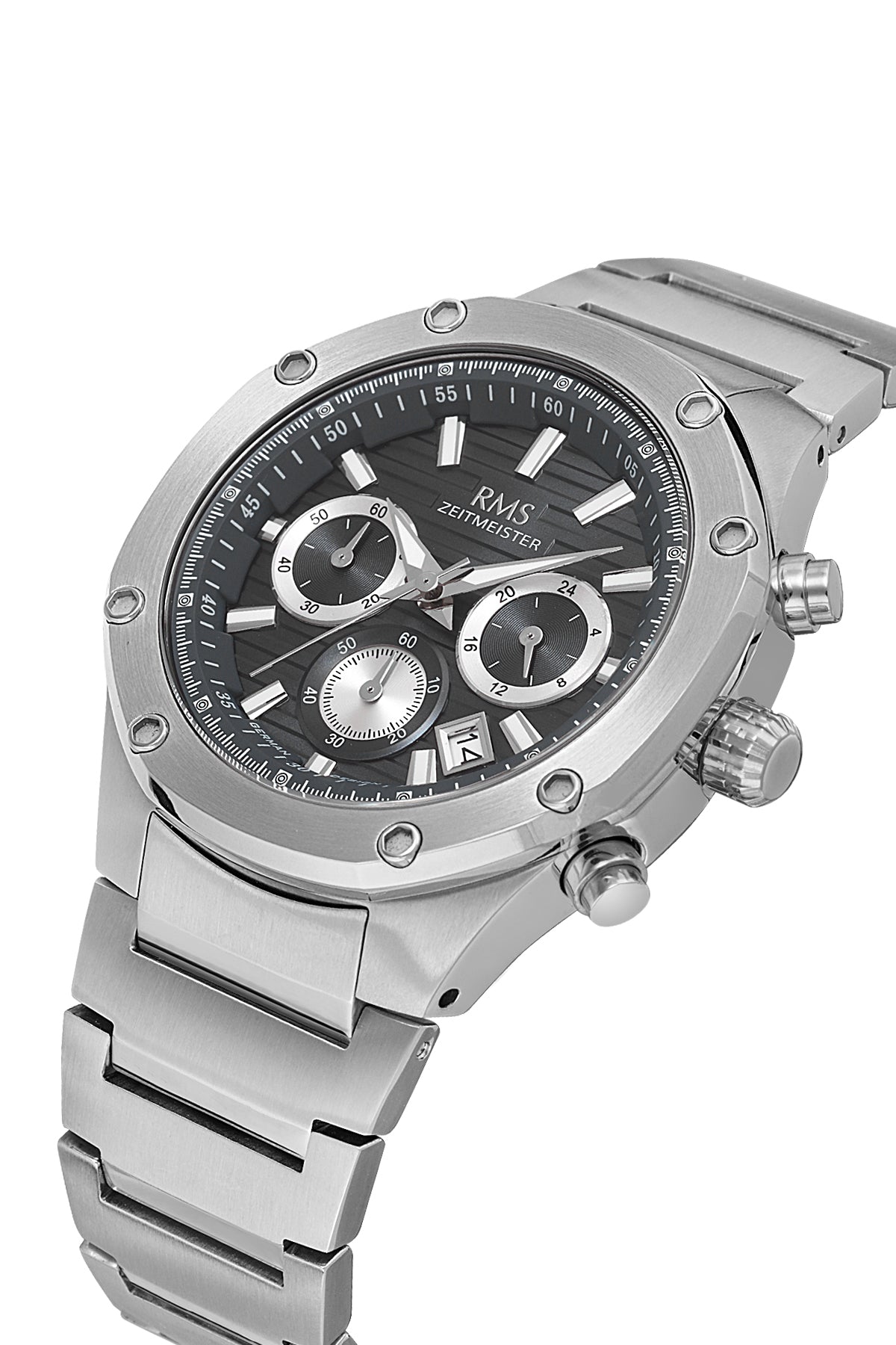 RMS Men's Black Dial Silver Stainless Steel Watch - RMS.1.AG2130.12