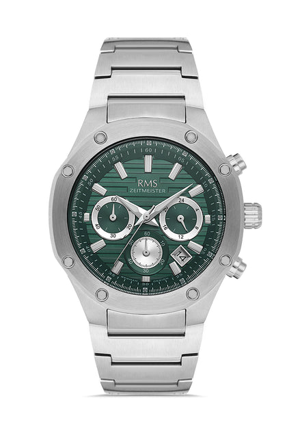 RMS Zeitmeister Green Dial Silver Plated Men's Watch - Stainless Steel Bracelet - RMS.1.AG2130.19