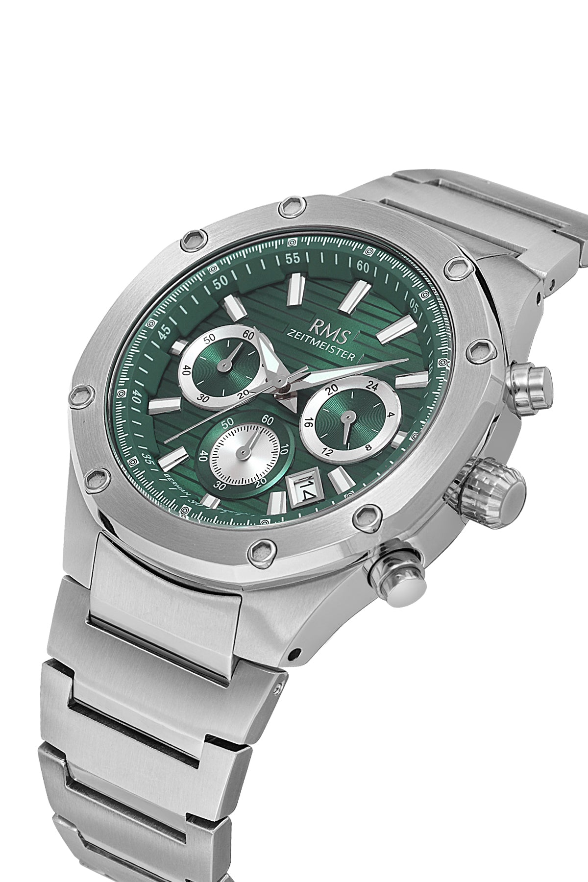 RMS Zeitmeister RMS.1.AG2130.19 men's watch with green dial, silver case and stainless steel bracelet – view 3
