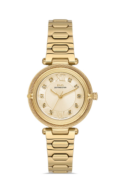 RMS Zeitmeister Gold Dial Gold Plated Women's Watch - Stainless Steel Bracelet - RMS.1.AG2135.25