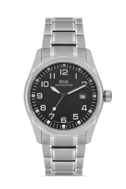 RMS ZEITMEISTER Herrenuhr – schwarzes Zifferblatt, Gehäuse in Titan, Titanarmband – RMS.1.AG2141.12