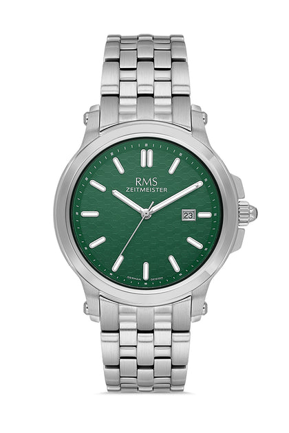 RMS Zeitmeister Green Dial Silver Plated Men's Watch - Stainless Steel Bracelet - RMS.1.AG2151.19