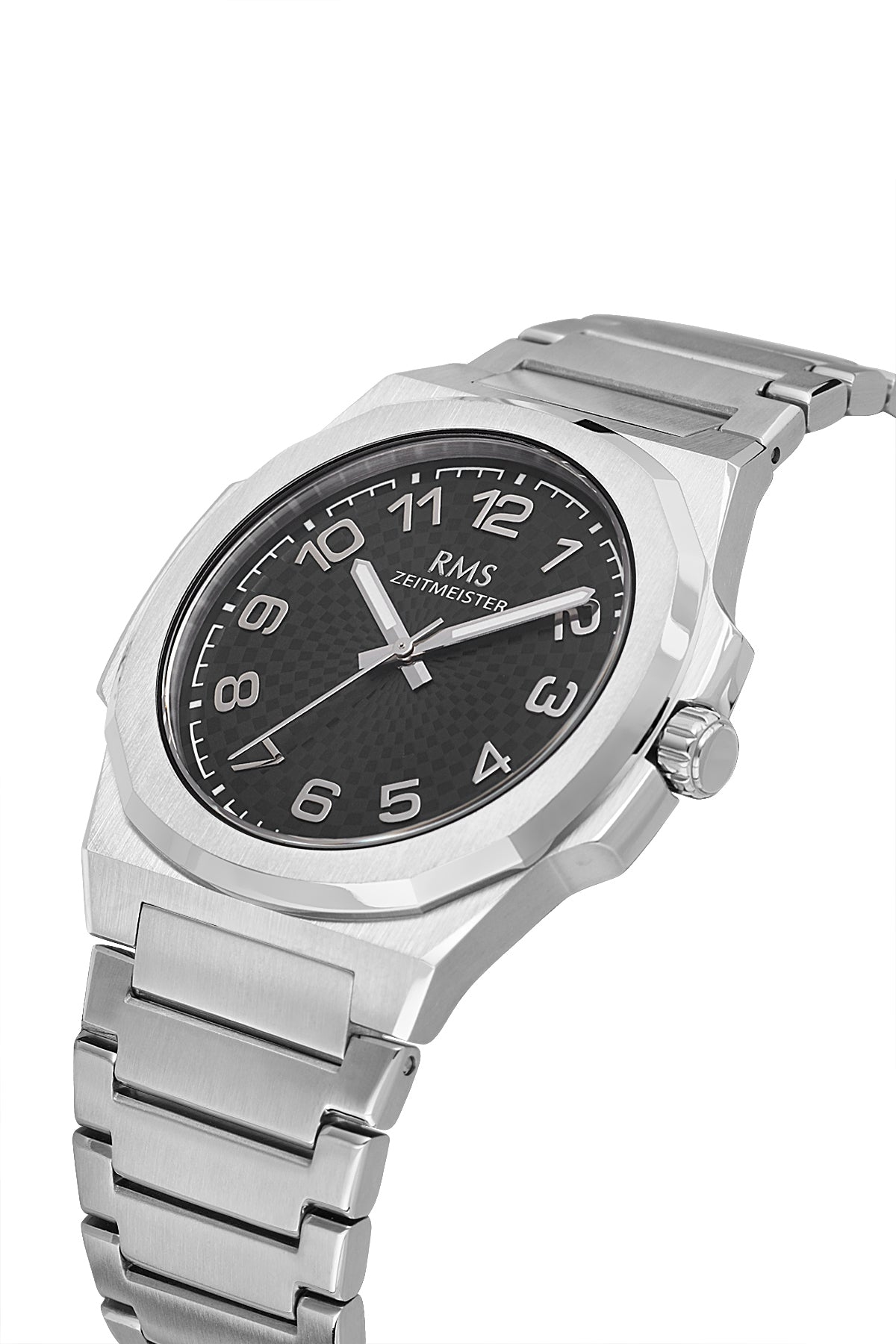 RMS Zeitmeister Black Dial Silver Plated Men's Watch - Stainless Steel Bracelet - RMS.1.AG2156.12