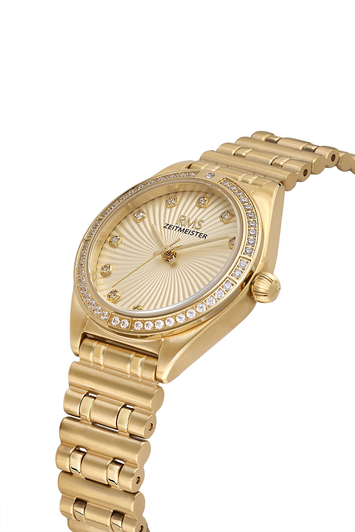 RMS Zeitmeister Gold Dial Gold Plated Women's Watch - Stainless Steel Bracelet - RMS.1.AG2162.25