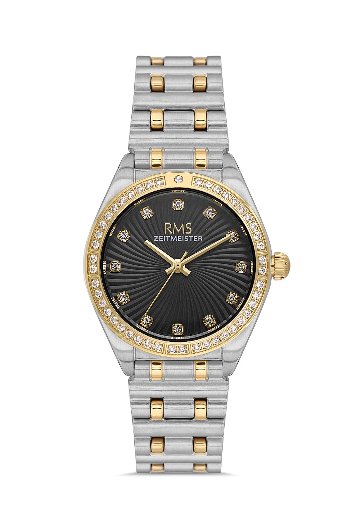 RMS Zeitmeister Black Dial Gold & Silver Plated Women's Watch - Stainless Steel Bracelet - RMS.1.AG2162.42