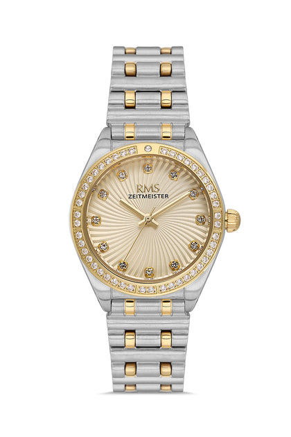 RMS Zeitmeister Gold Dial Gold & Silver Plated Women's Watch - Stainless Steel Bracelet - RMS.1.AG2162.45