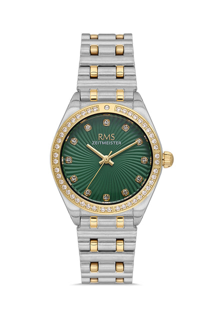 RMS Zeitmeister Green Dial Gold & Silver Plated Women's Watch - Stainless Steel Bracelet - RMS.1.AG2162.49