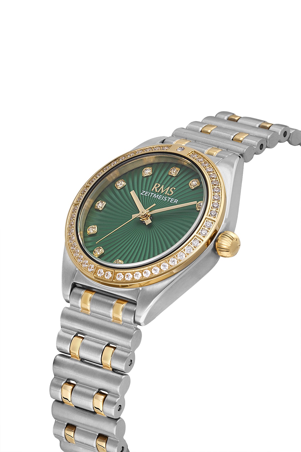 RMS Zeitmeister Green Dial Gold & Silver Plated Women's Watch - Stainless Steel Bracelet - RMS.1.AG2162.49