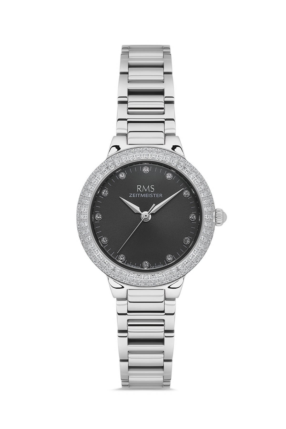 RMS Women's Black Dial Silver Stone Detailed Stainless Steel Watch - RMS.1.AG2165.12