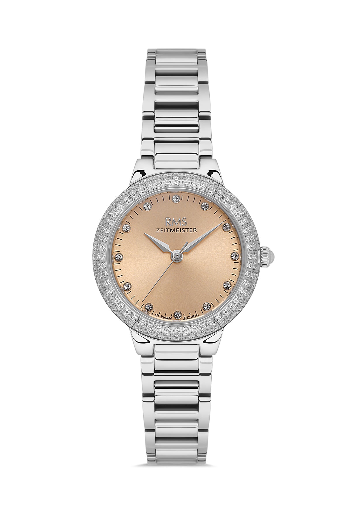 RMS Women's Salmon Dial Silver Stone Detailed Stainless Steel Watch - RMS.1.AG2165.122