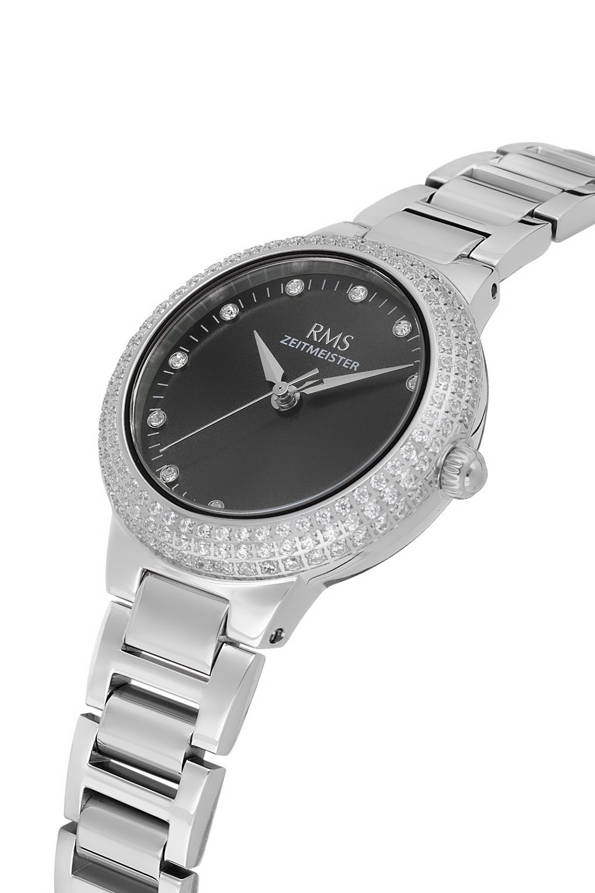 RMS Women's Black Dial Silver Stone Detailed Stainless Steel Watch - RMS.1.AG2165.12