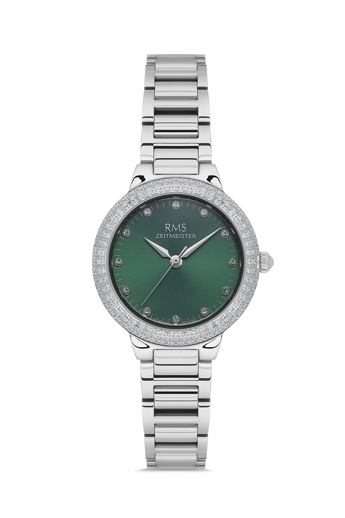 RMS Women's Green Dial Silver Stone Detailed Stainless Steel Watch - RMS.1.AG2165.19