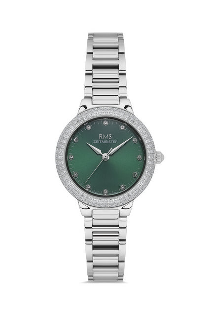 RMS Zeitmeister Green Dial Silver Plated Women's Watch - Stainless Steel Bracelet - RMS.1.AG2165.19