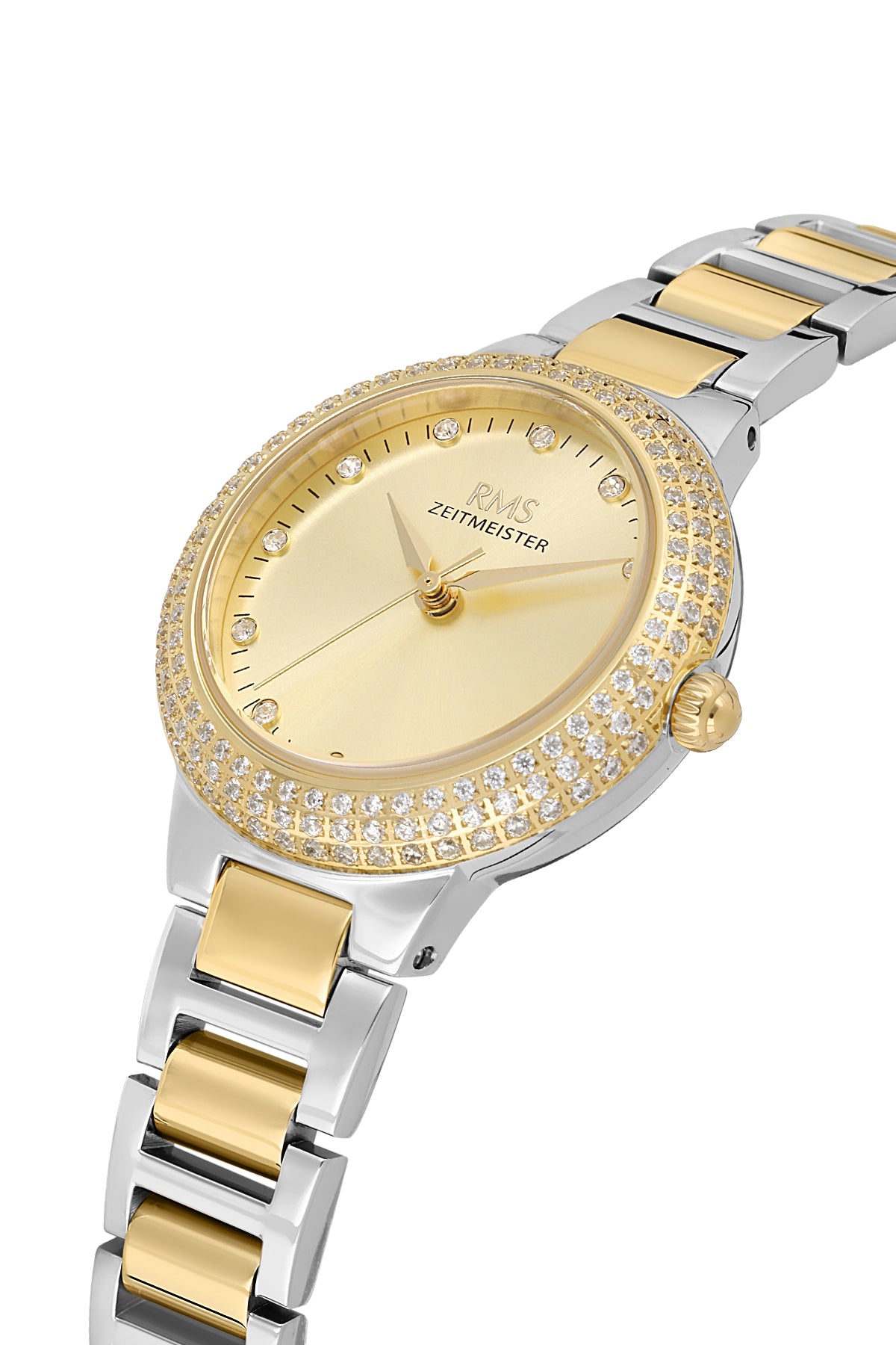 RMS Women's Gold Dial Gold & Silver Stone Detailed Stainless Steel Watch - RMS.1.AG2165.45