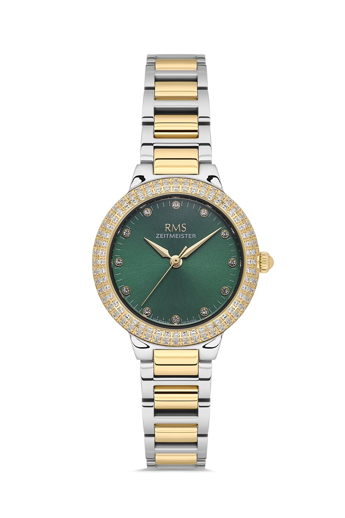 RMS Women's Green Dial Gold & Silver Stone Detailed Stainless Steel Watch - RMS.1.AG2165.49