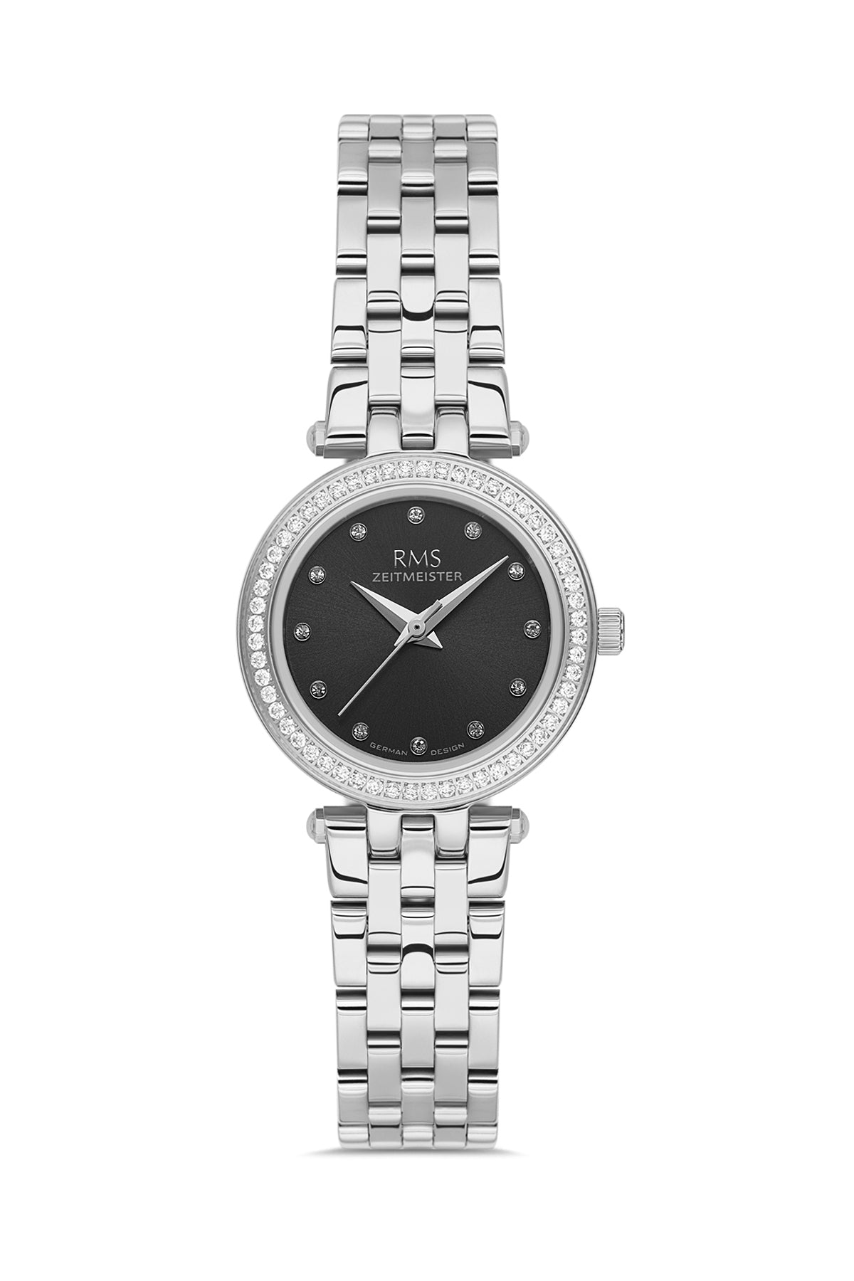 RMS Women's Black Dial Silver Stone Detailed Stainless Steel Watch - RMS.1.AG2166.12