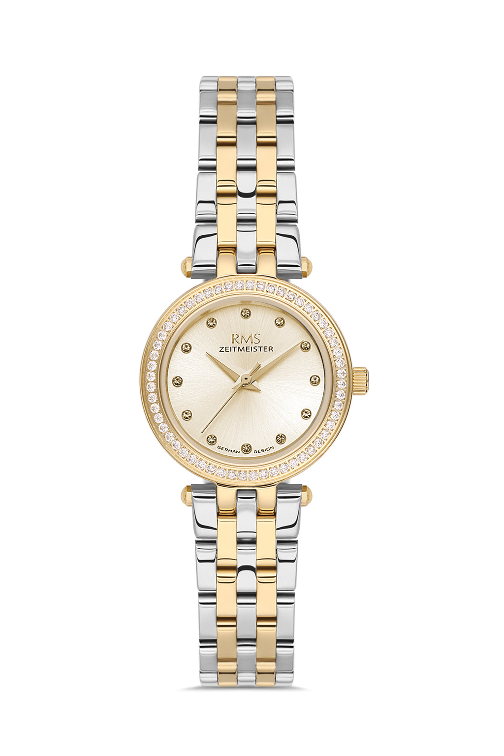 RMS Women's Gold Dial Gold & Silver Stone Detailed Stainless Steel Wat