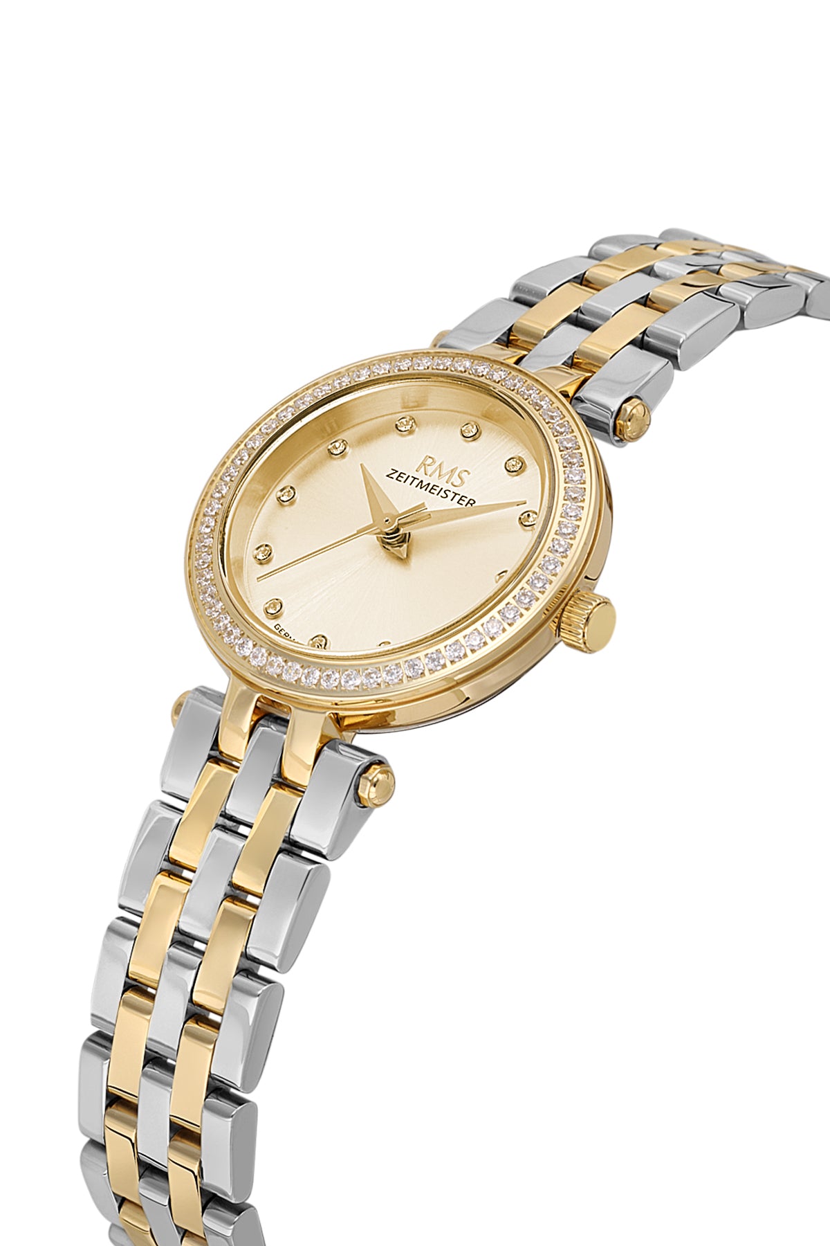 RMS Women's Gold Dial Gold & Silver Stone Detailed Stainless Steel Wat