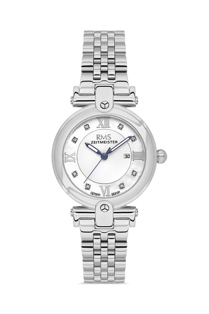 RMS Zeitmeister Silver Dial Silver Plated Women's Watch - Stainless Steel Bracelet - RMS.1.AG2183.10