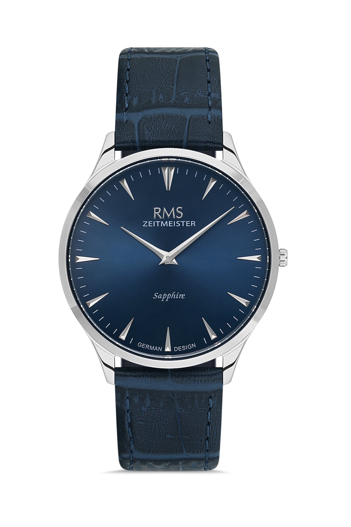 RMS Men's Blue Dial Silver Leather Watch - RMS.1.AG1004.103