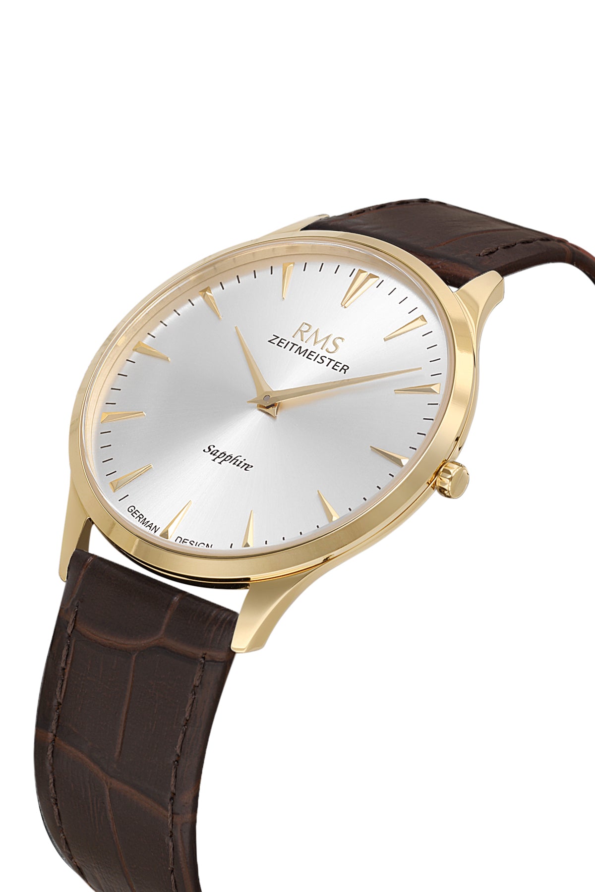 RMS Men's Silver Dial Gold Leather Watch - RMS.1.AG1004.160
