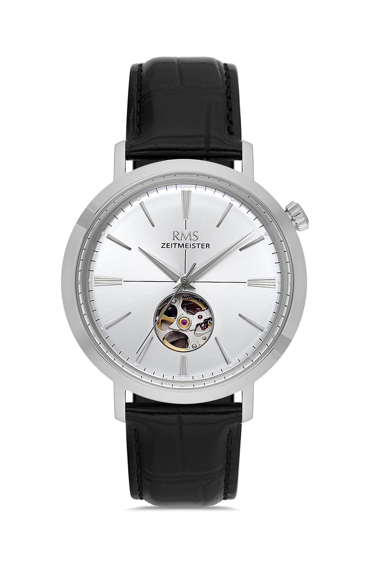 RMS Men's Silver Dial Silver Automatic Leather Watch - RMS.1.AG1476.10