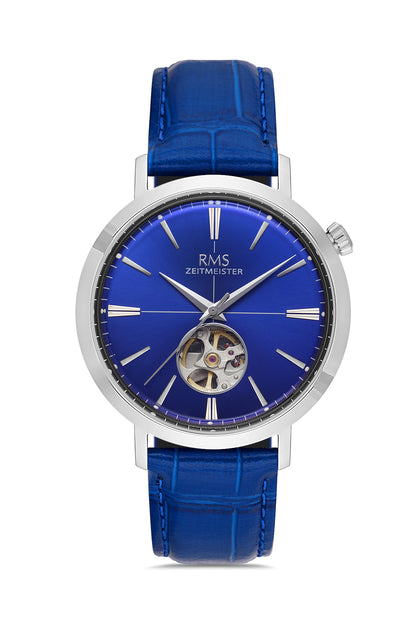 RMS Zeitmeister Blue Dial Silver Plated Men's Watch - Blue Genuine Leather Strap - RMS.1.AG1476.103