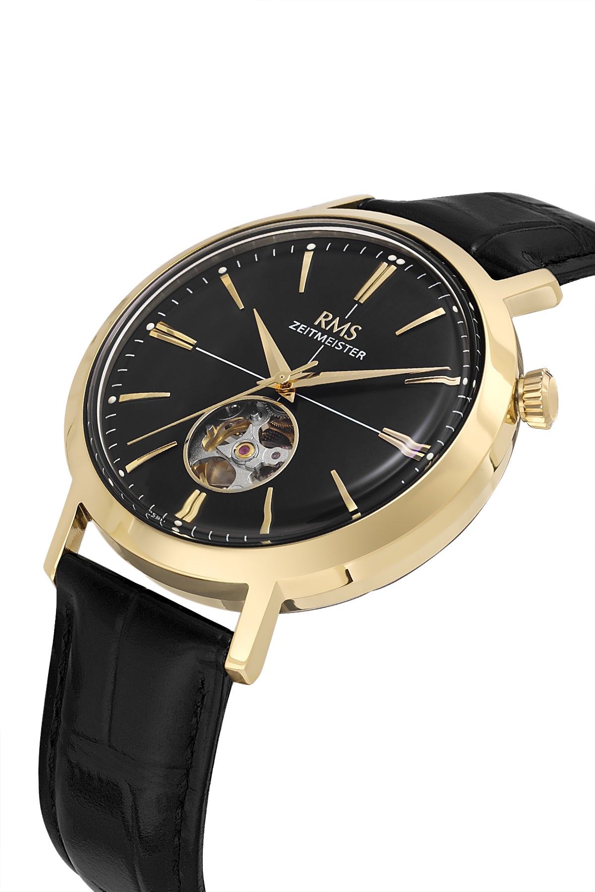 RMS Men's Black Dial Gold Automatic Leather Watch - RMS.1.AG1476.172 - 3
