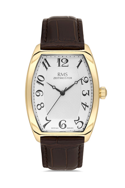 RMS Zeitmeister White Dial Gold Plated Men's Watch - Brown Genuine Leather Strap - RMS.1.AG1533.160