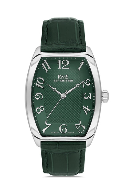 RMS Zeitmeister Green Dial Silver Plated Men's Watch - Green Genuine Leather Strap - RMS.1.AG1533.189