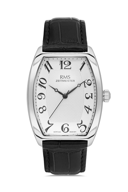 RMS Zeitmeister White Dial Silver Plated Men's Watch - Black Genuine Leather Strap - RMS.1.AG1533.90