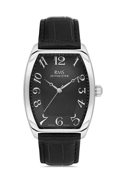 RMS Zeitmeister Black Dial Silver Plated Men's Watch - Black Genuine Leather Strap - RMS.1.AG1533.92