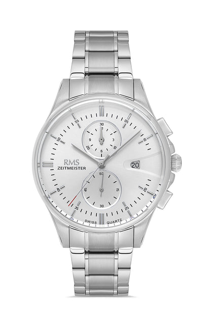 RMS Zeitmeister Silver Dial Silver Plated Men's Watch - Stainless Steel Bracelet - RMS.1.AG2074.01