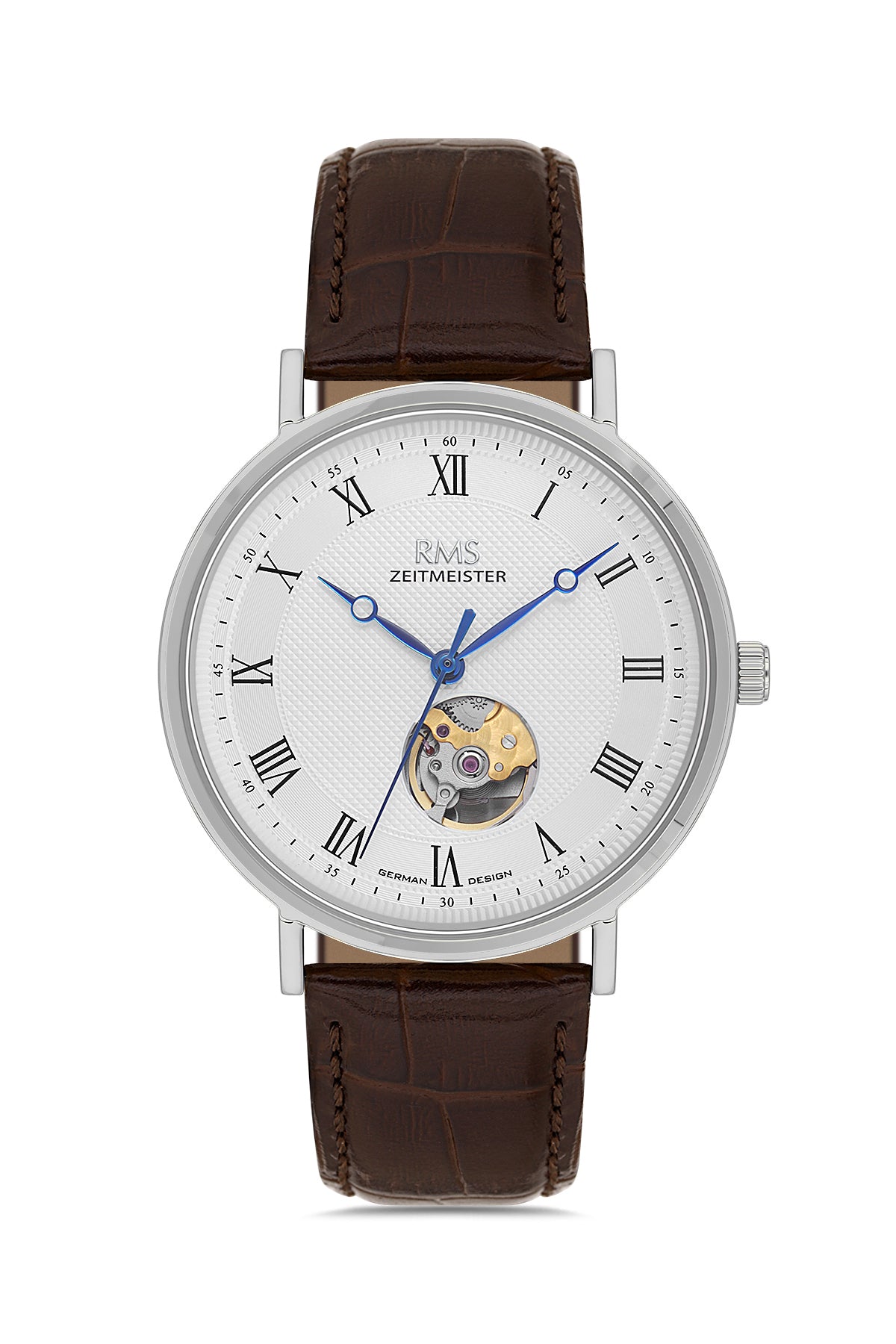 RMS Men's Silver Dial Silver Automatic Leather Watch - RMS.1.AG2091.110