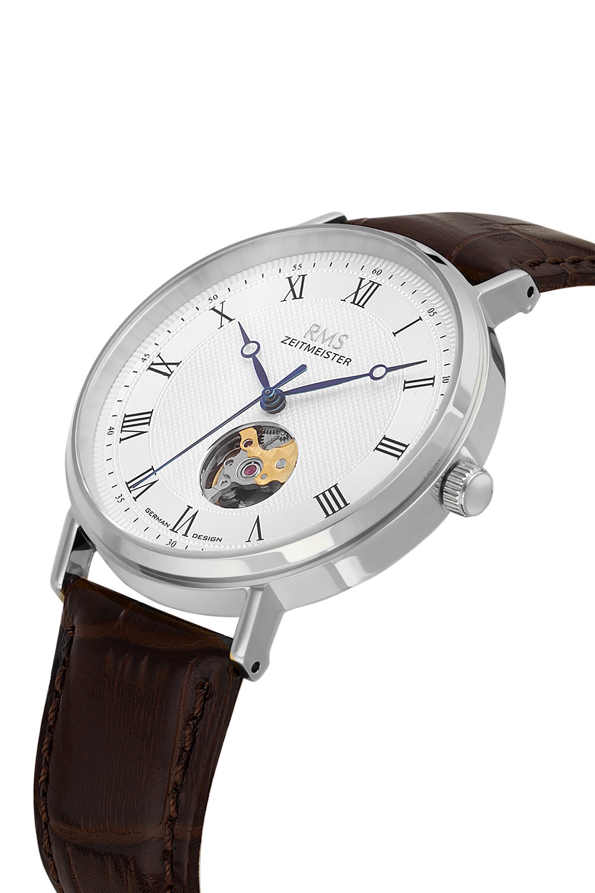 RMS Men's Silver Dial Silver Automatic Leather Watch - RMS.1.AG2091.110 - 3
