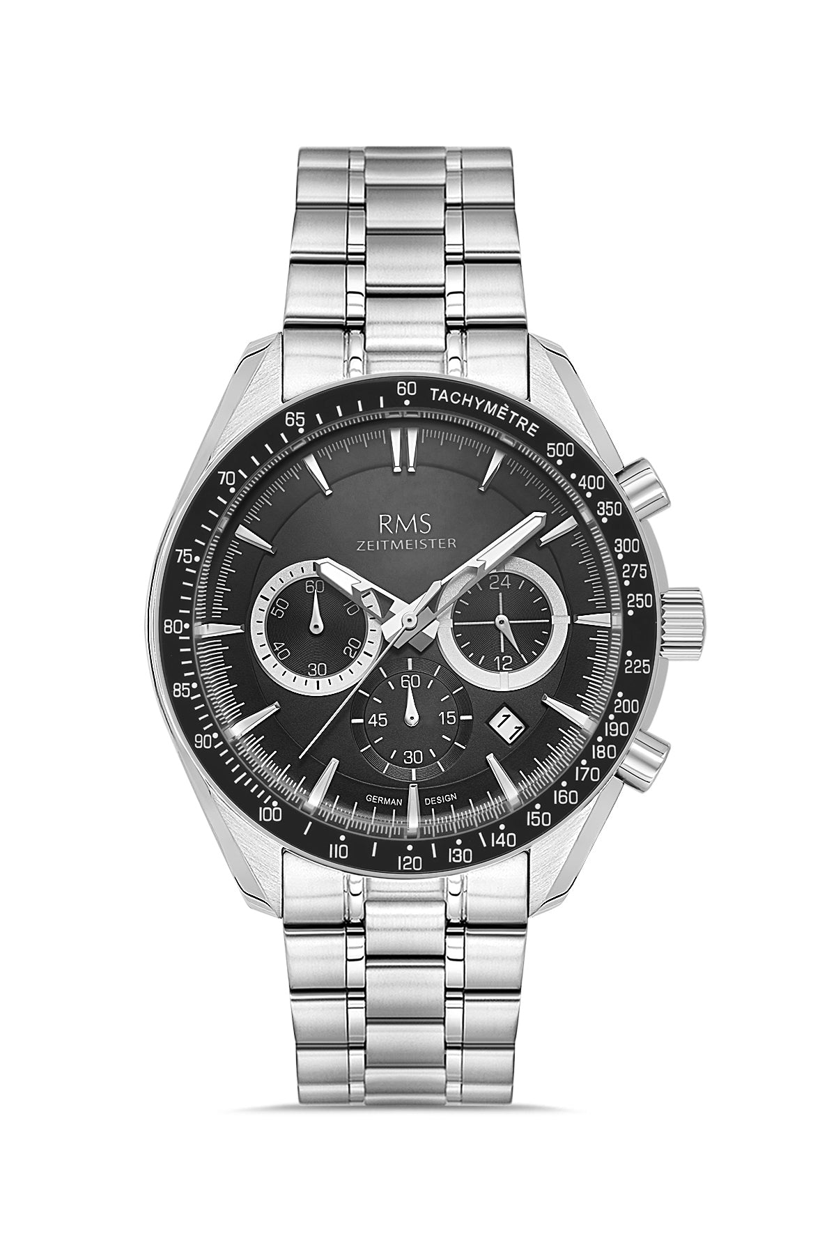 RMS Men's Black Dial Silver Chronograph Stainless Steel Watch - RMS.1.AG2142.12