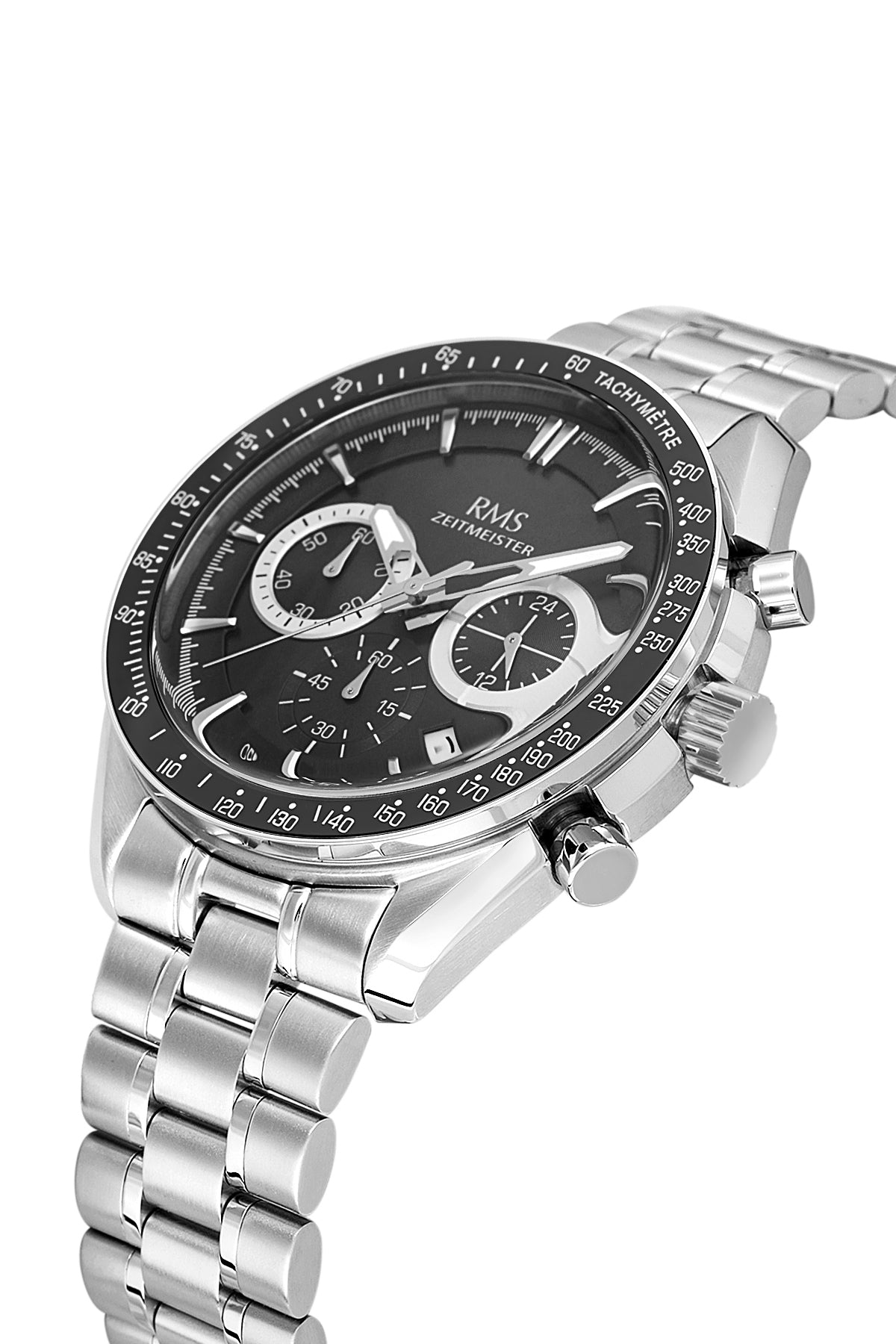 RMS Men's Black Dial Silver Chronograph Stainless Steel Watch - RMS.1.AG2142.12
