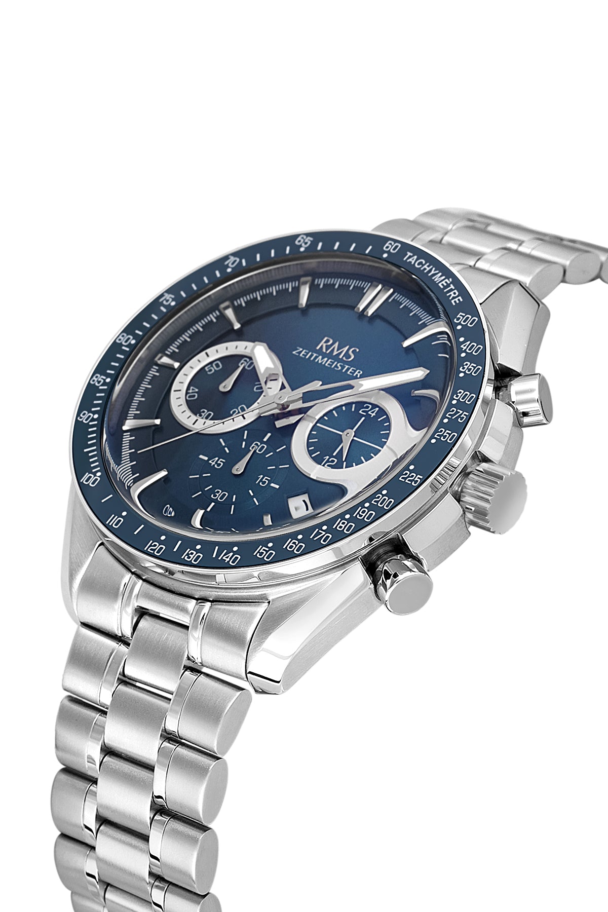 RMS Zeitmeister Blue Dial Silver Plated Men's Watch - Stainless Steel Bracelet - RMS.1.AG2142.13