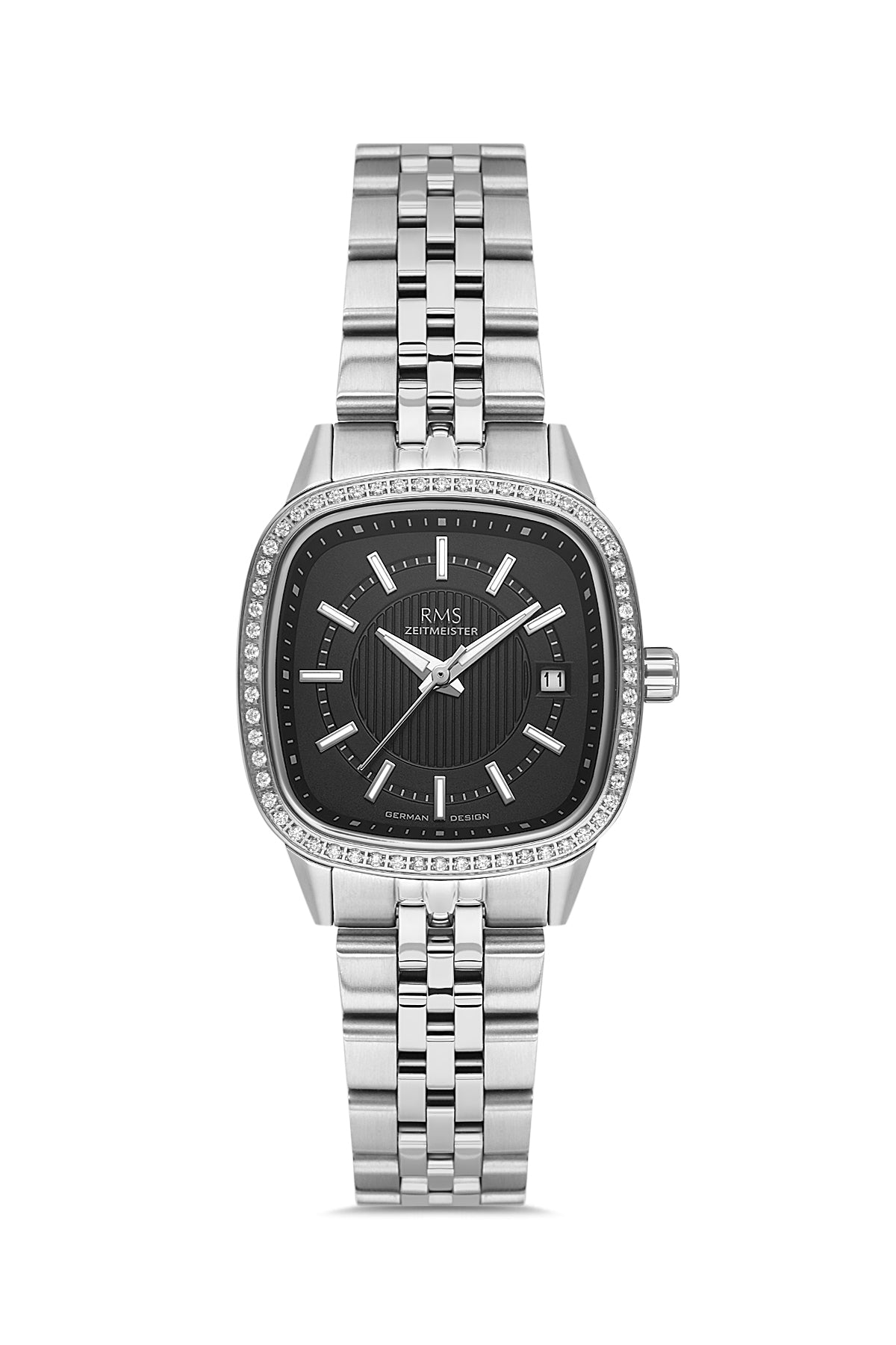 RMS Zeitmeister Black Dial Silver Plated Women's Watch - Stainless Steel Bracelet - RMS.1.AG2232.12