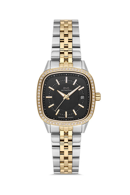 RMS Zeitmeister Black Dial Gold & Silver Plated Women's Watch - Stainless Steel Bracelet - RMS.1.AG2232.42