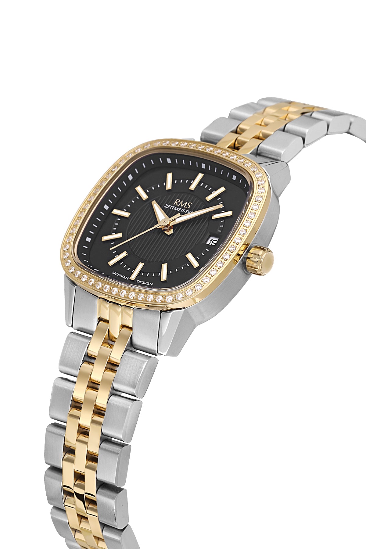 RMS Zeitmeister Black Dial Gold & Silver Plated Women's Watch - Stainless Steel Bracelet - RMS.1.AG2232.42