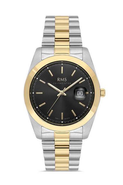 RMS Zeitmeister Black Dial Two-Tone Plated Men's Watch - Stainless Steel Bracelet - RMS.1.AG1213.42