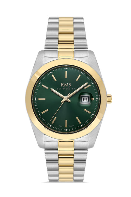 RMS Zeitmeister Green Dial Two-Tone Plated Men's Watch - Stainless Steel Bracelet - RMS.1.AG1213.49