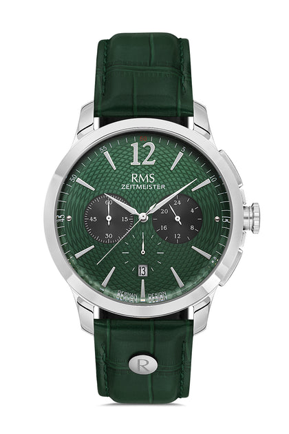 RMS Zeitmeister Green Dial Silver Plated Men's Watch - Green Genuine Leather Strap - RMS.1.AG1259.1810