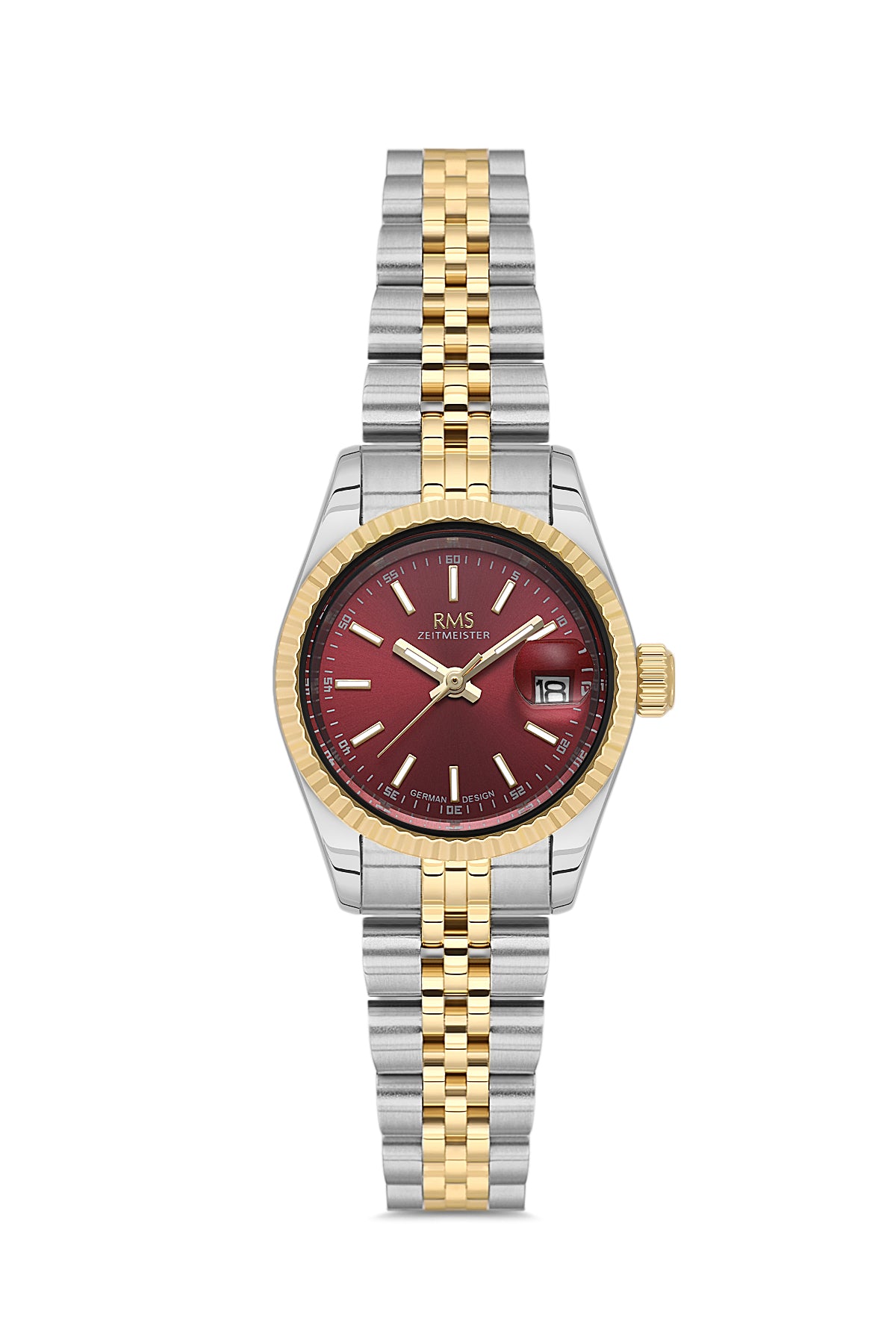 RMS Zeitmeister Burgundy Dial Gold & Silver Plated Women's Watch - Stainless Steel Bracelet - RMS.1.AG2145.413