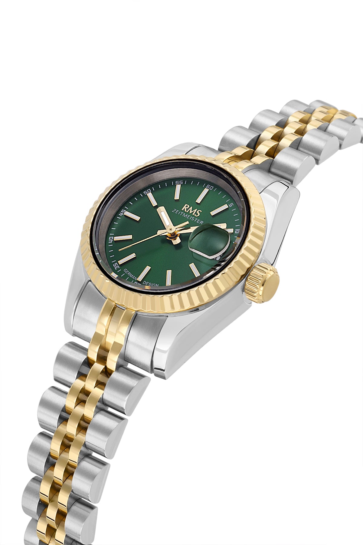 RMS Zeitmeister Green Dial Gold & Silver Plated Women's Watch - Stainless Steel Bracelet - RMS.1.AG2145.49