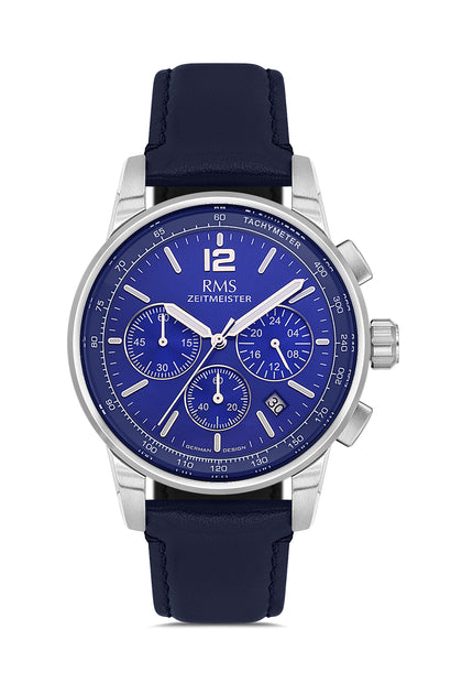 RMS Zeitmeister Blue Dial Silver Plated Men's Watch - Blue Genuine Leather Strap - RMS.1.AG2161.103