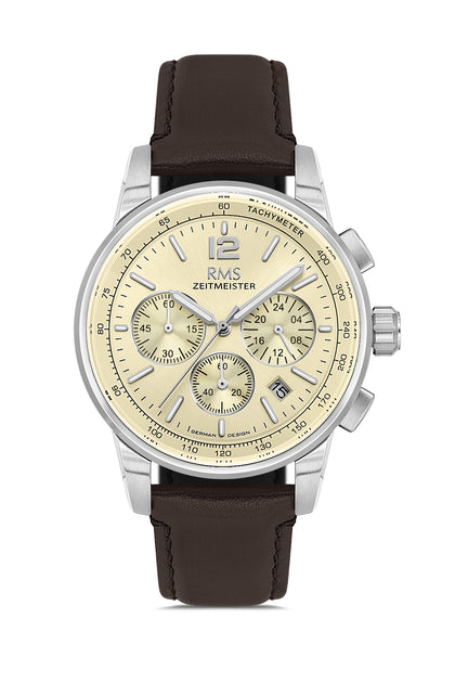 RMS Zeitmeister Gold Dial Silver Plated Men's Watch - Black Genuine Leather Strap - RMS.1.AG2161.117
